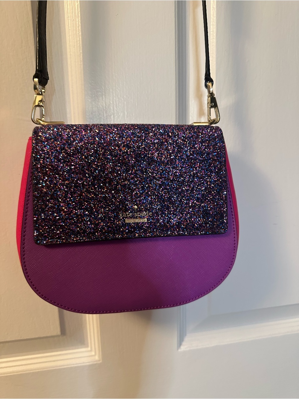 Kate Spade Pink and Purple and Orange Glitter Flap Crossbody Bag
